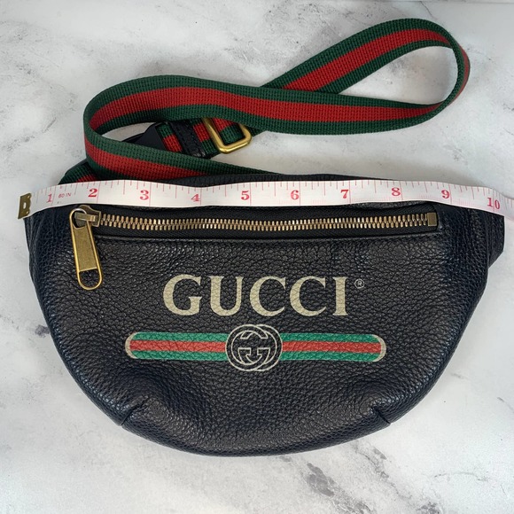 ❌❌ GUCCI Bumbag Belt Bag Black Grained Calfskin Small GG Logo Crossbody Stripe - Picture 5 of 13